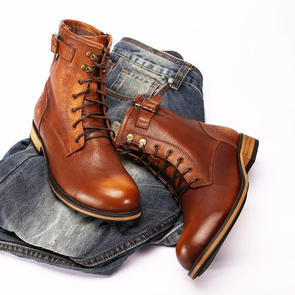 British Retro Round Toe Men's Leather Martin Boots