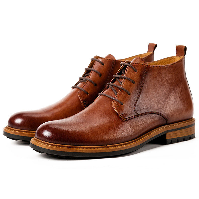 New Men's High Top Round Toe Leather Martin Boots