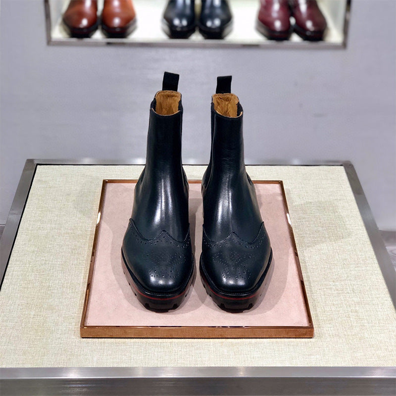 High Top Black Leather Business Casual Shoes