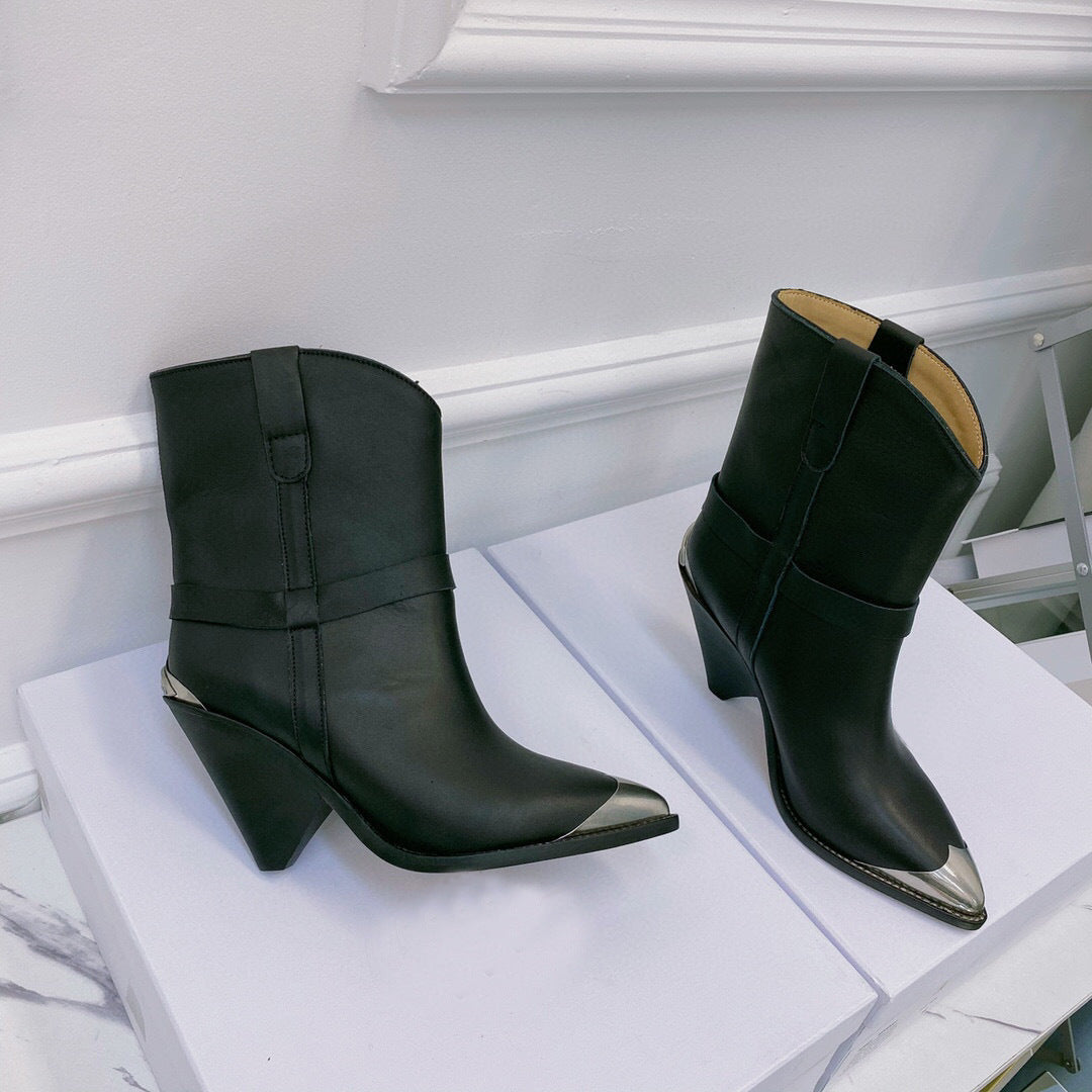Vintage Pointed Toe Martin Boots with Metal Accent