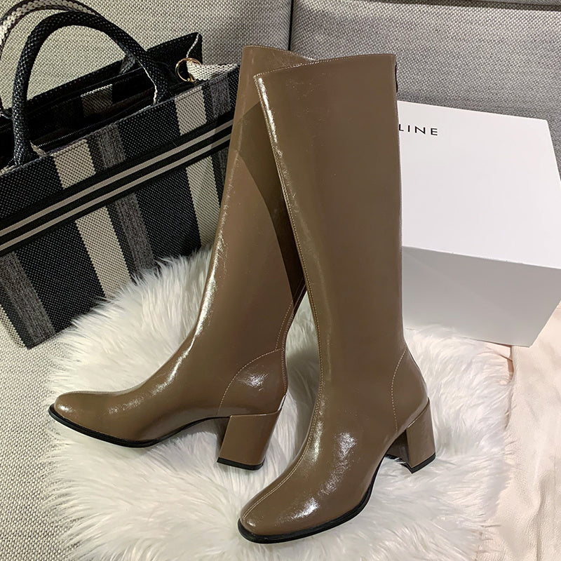 Women’s Genuine Leather High Tube Boots with Zipper