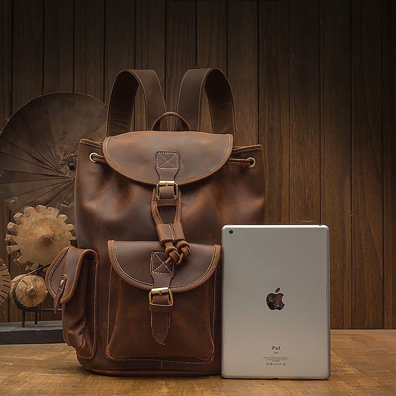 Handmade Crazy Horse Leather Medium Backpack, Vintage