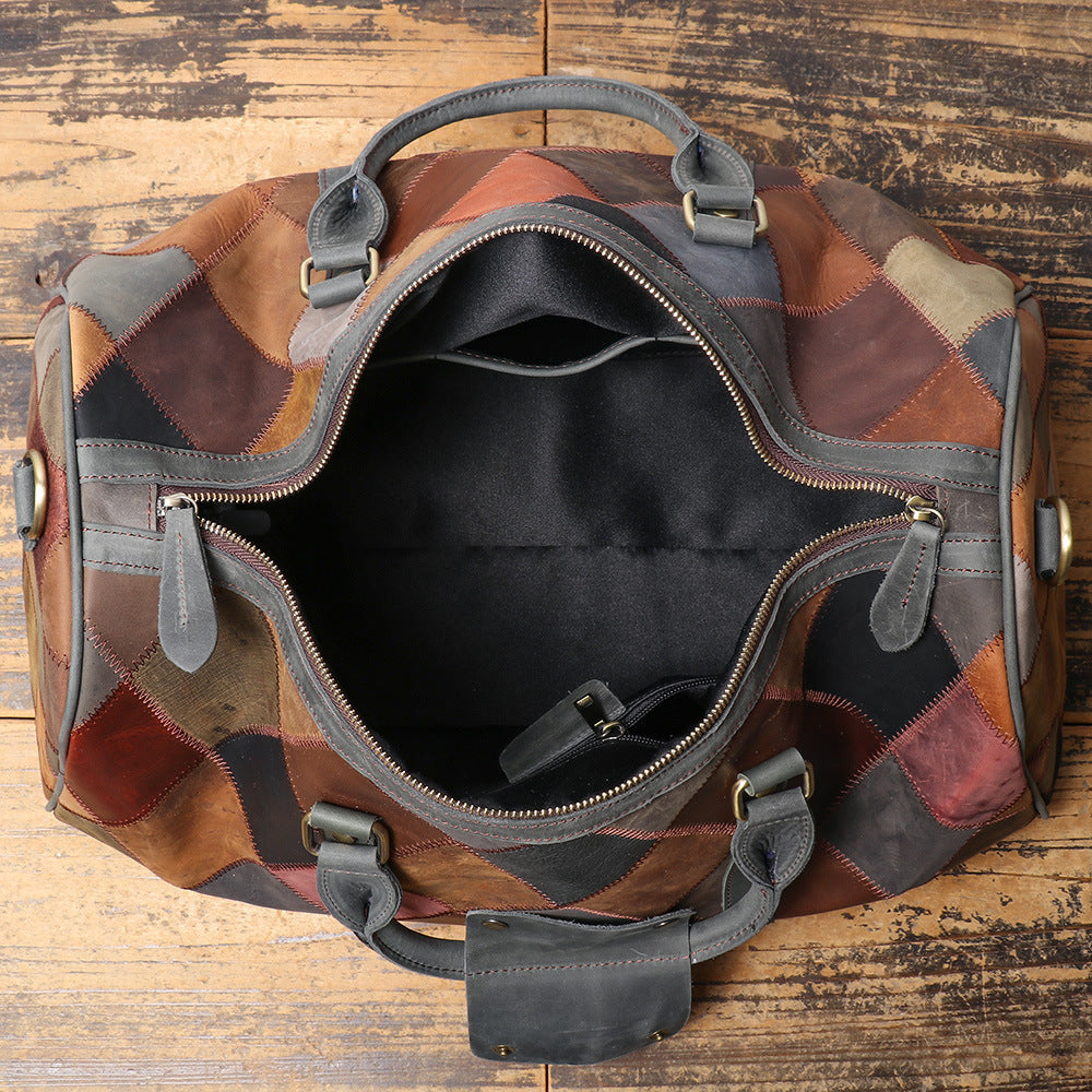 Vintage Genuine Leather Rhombus Travel Bag 20-35L