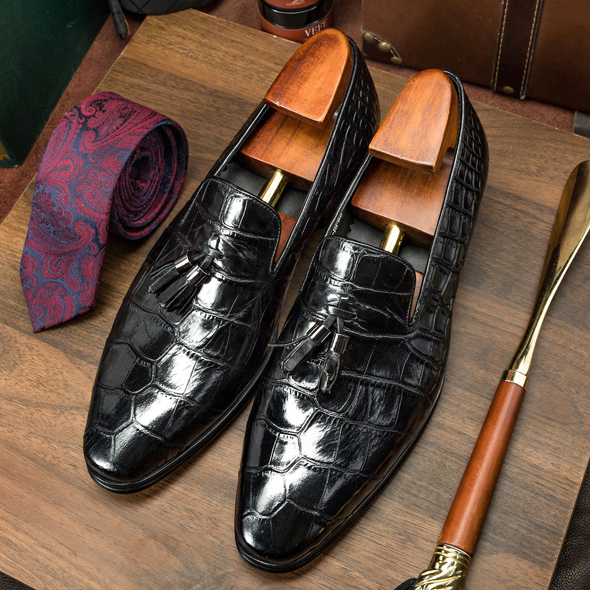 Blue British Business Casual Leather Shoes, Low Heel