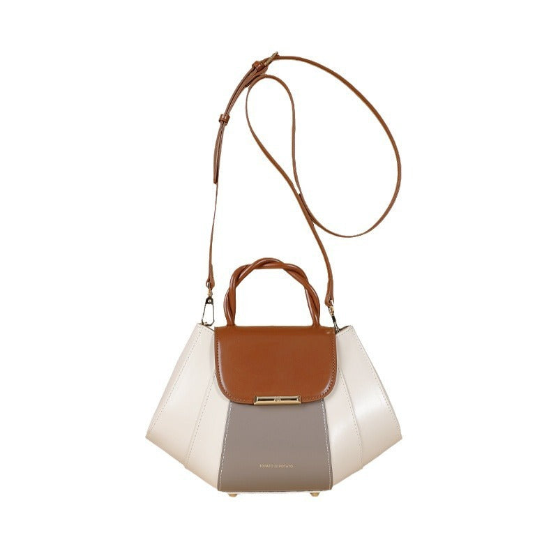 Women's Crossbody Shell Bag, Contrast Color Leather