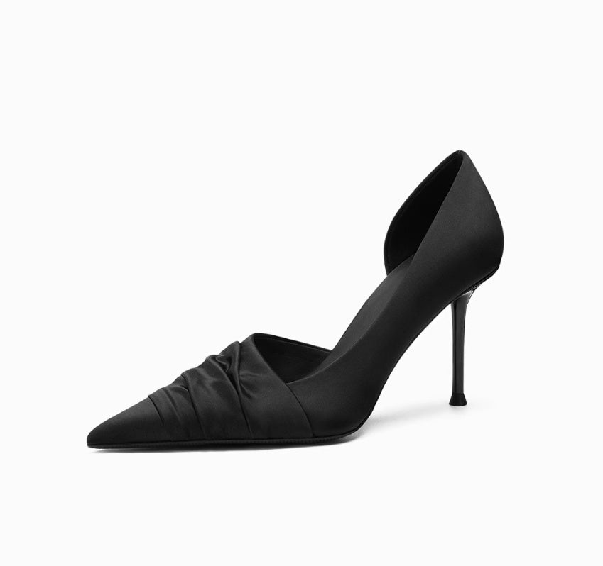 Black Satin Hollow Out Stiletto Heels - Casual Style