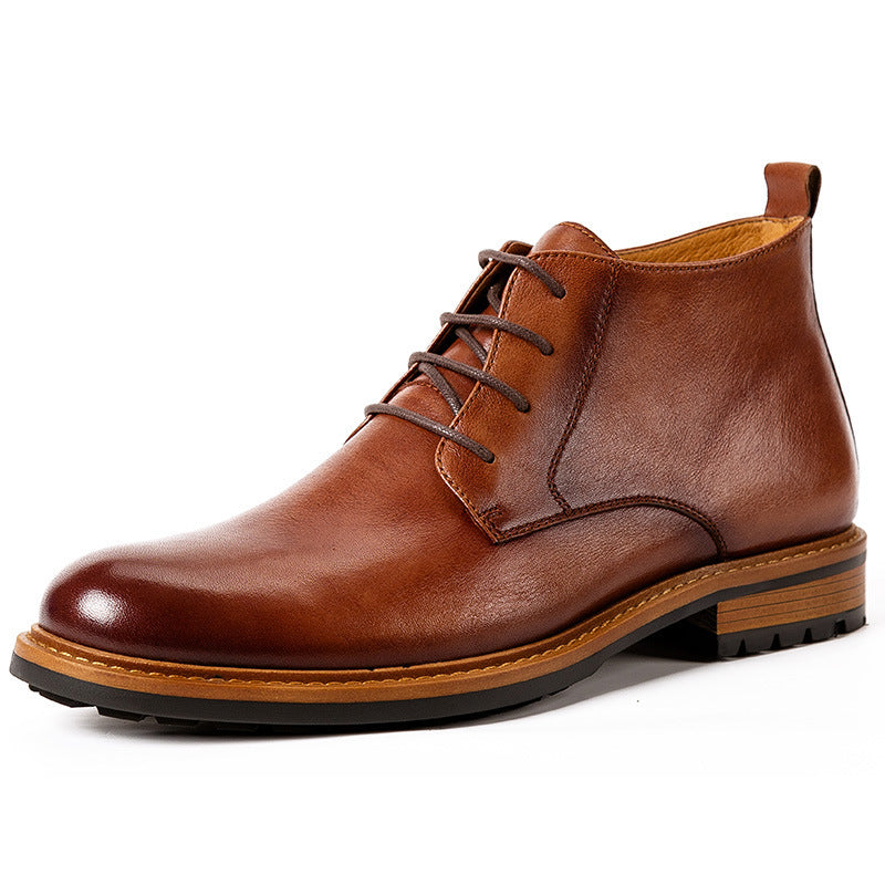 New Men's High Top Round Toe Leather Martin Boots