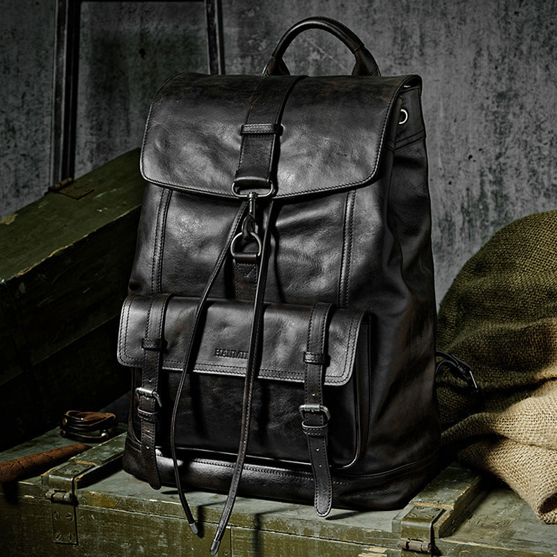 Retro Large Capacity Cowhide Men's Backpack