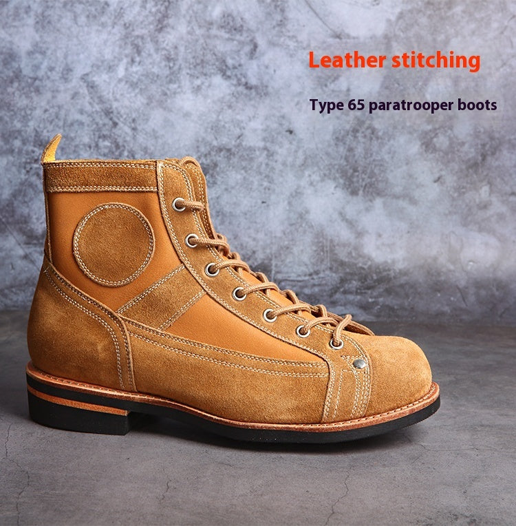 Men's Leather Paratrooper Work Ankle Boots - Orange Lace-Up