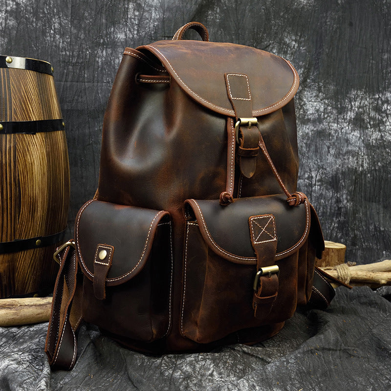 Retro Men’s First Layer Cowhide Casual Backpack 18"