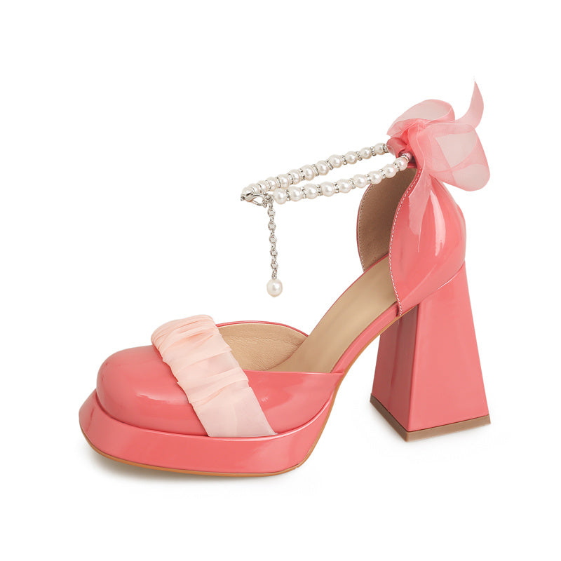 Baotou Chunky Heel Mary Jane Real Leather Shoes