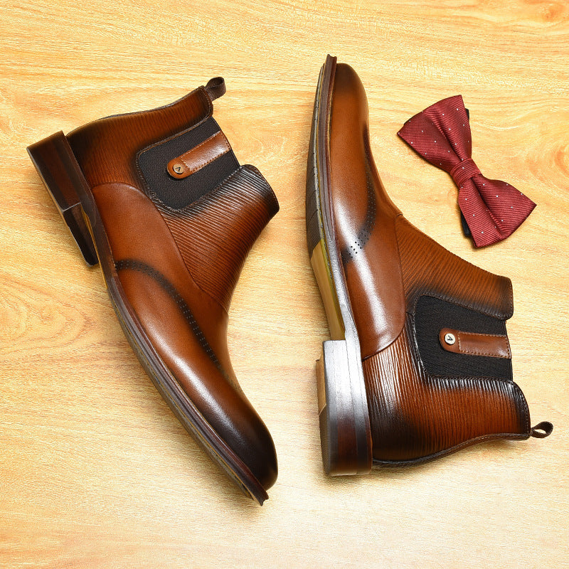 Men's British Style Leather Martin Boots, Mid Heel