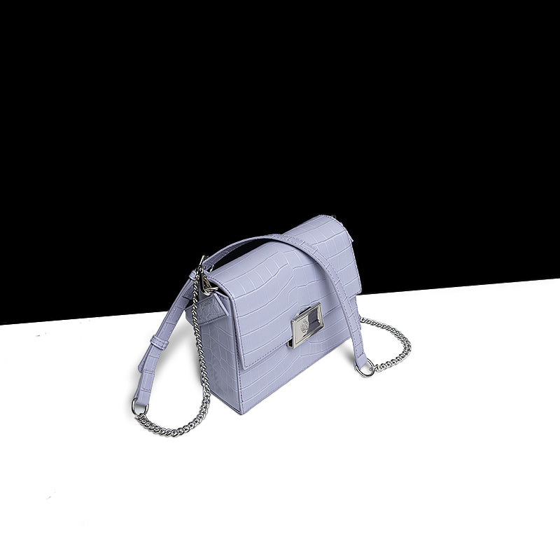 French Crocodile-Print Cowhide Handbag - Lock Closure