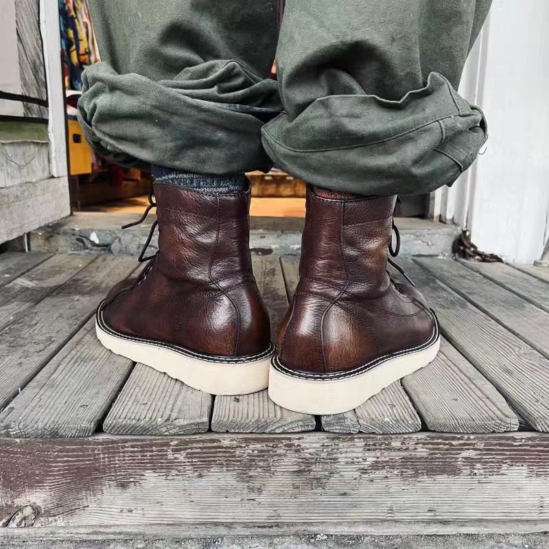 British Plus Velvet Leather Mid-Top Boots Coffee