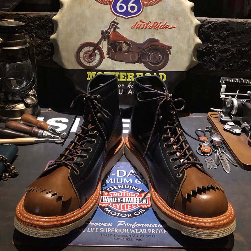 American Retro Leather Thick Sole Casual Boots, High Top