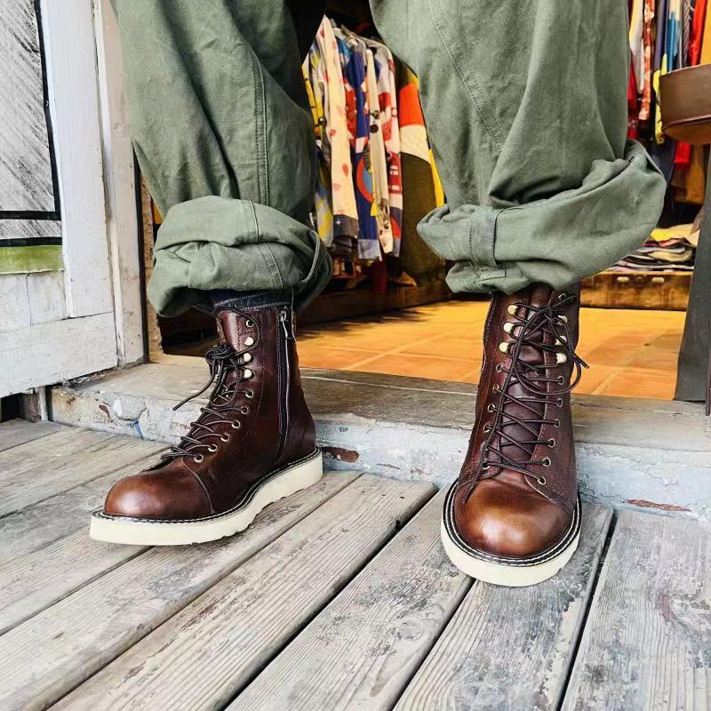 British Plus Velvet Leather Mid-Top Boots Coffee