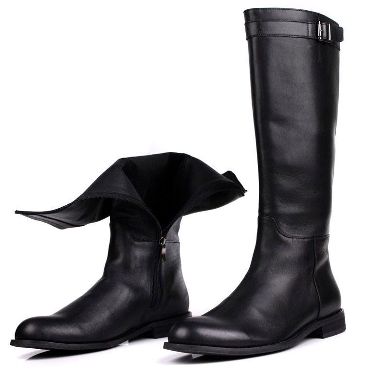 Men's Long Cowhide Knight Martin Boots, Leather, Black
