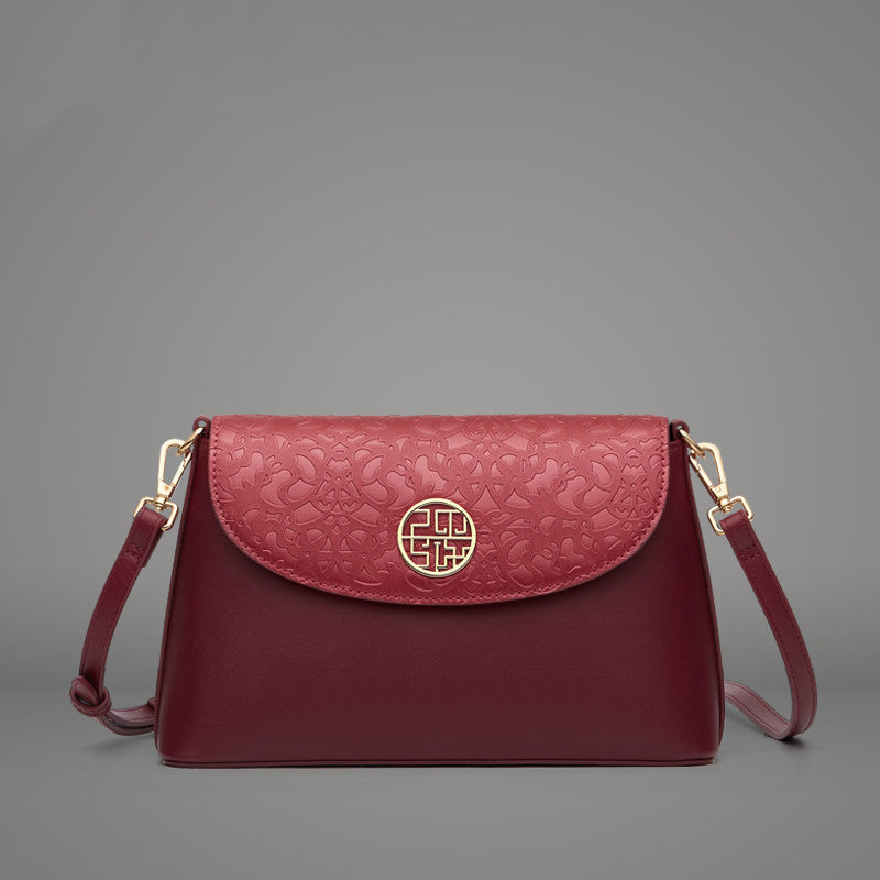 High-end Two Layer Cowhide Chinese Style Shoulder Bag