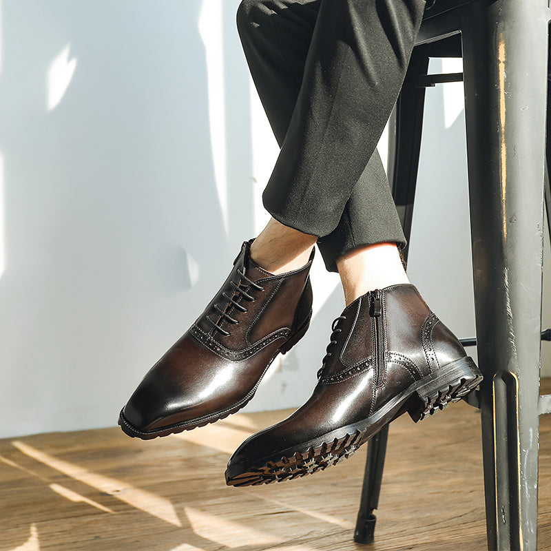 Vintage Men's Mid Top Cowhide Leather Boots