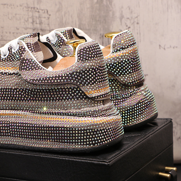 Men’s Low Top Rhinestone Casual Shoes Superfiber Leather