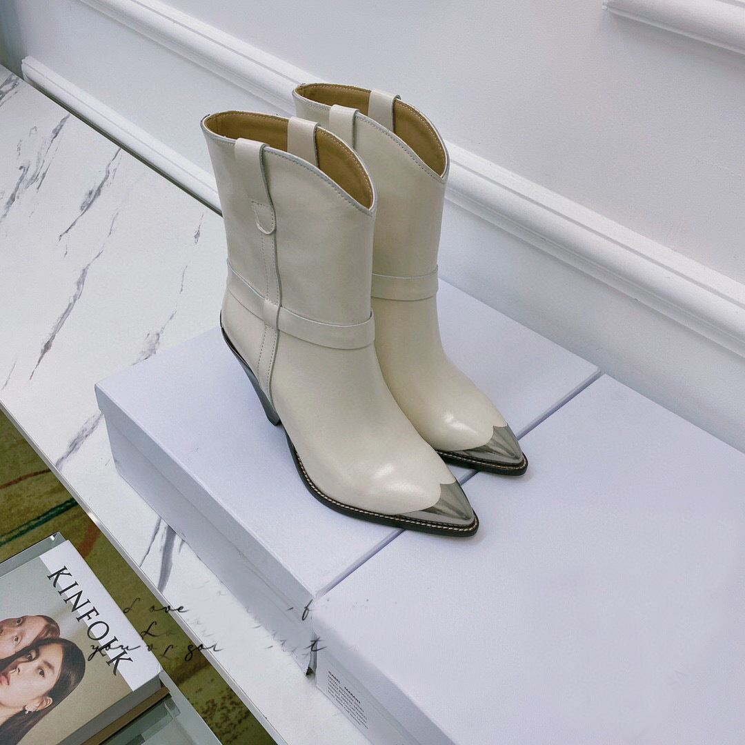 Vintage Pointed Toe Martin Boots with Metal Accent