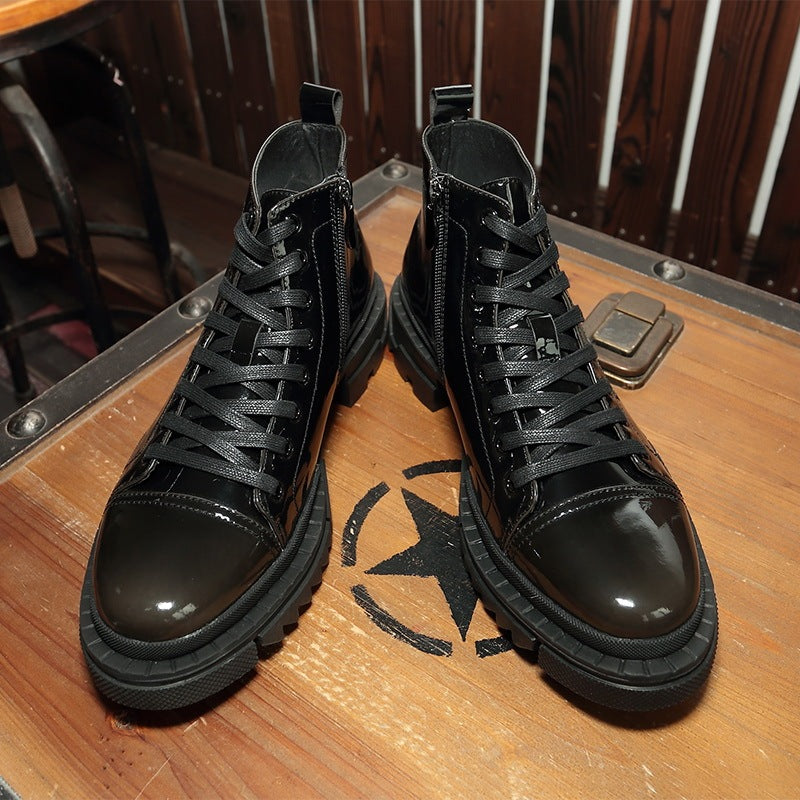 Men's Leather High Top Zipper Shoes Gray & Black