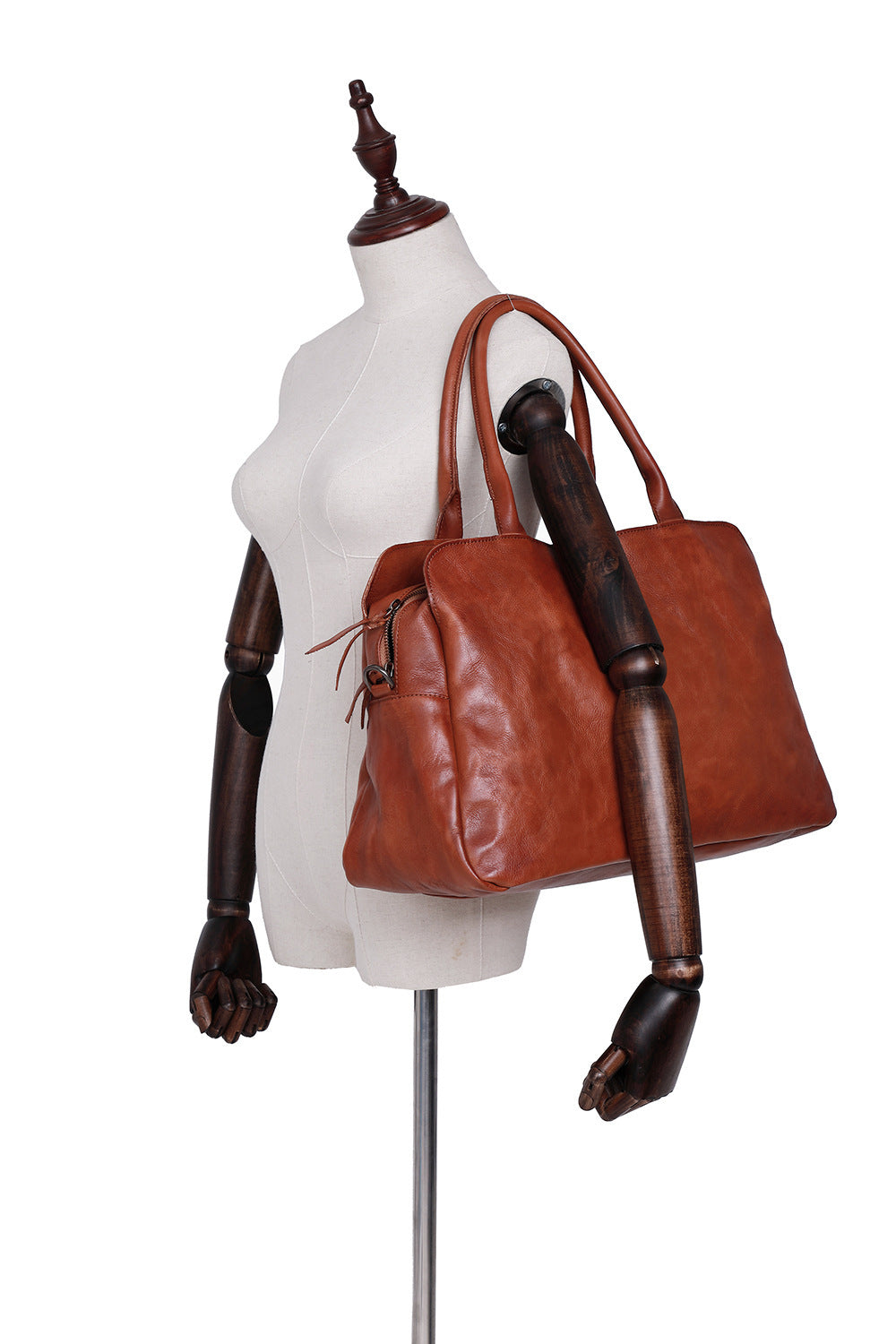 Women's Retro Large Leather Handbag - Black & Brown