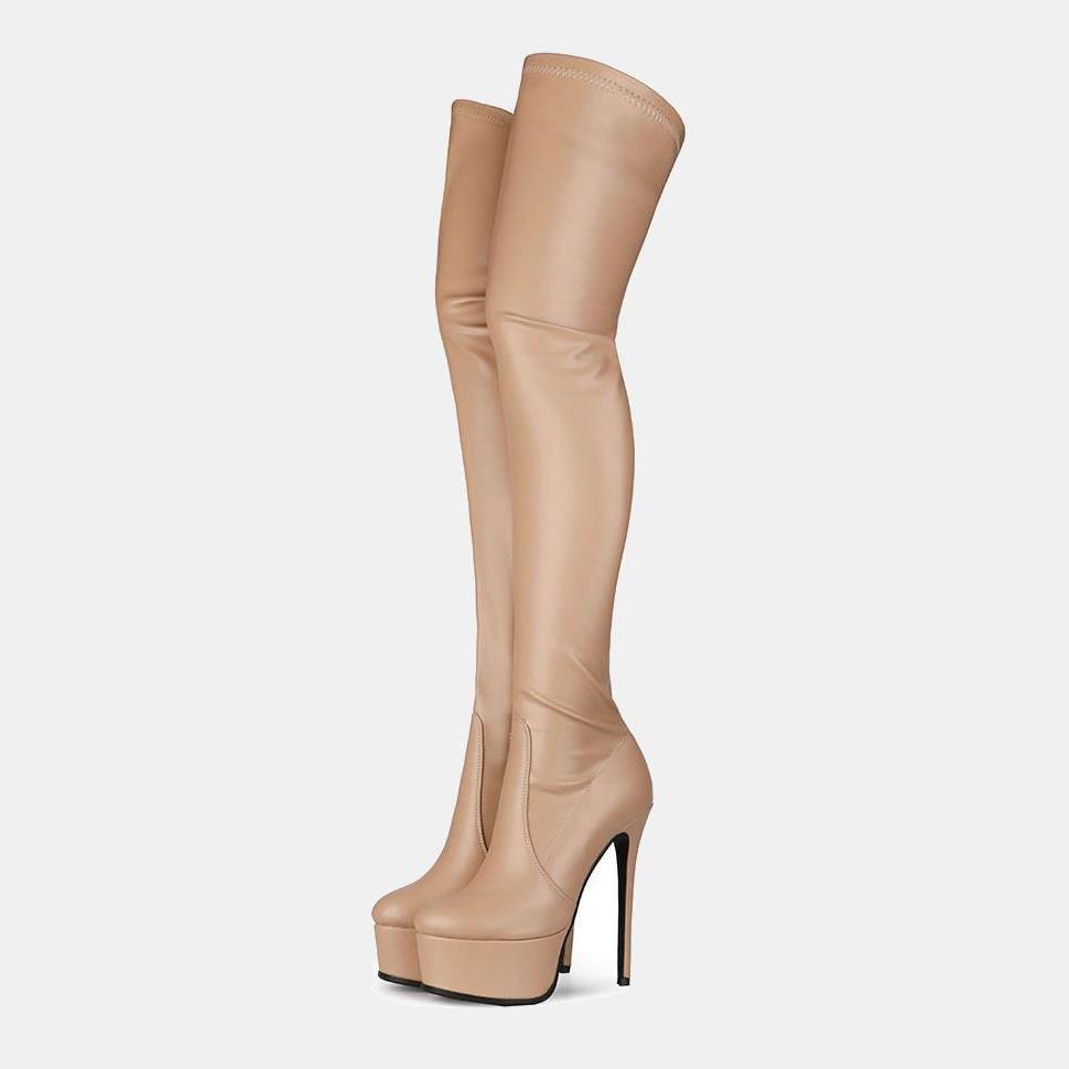 Over-the-Knee High Heel Boots with Side Zipper