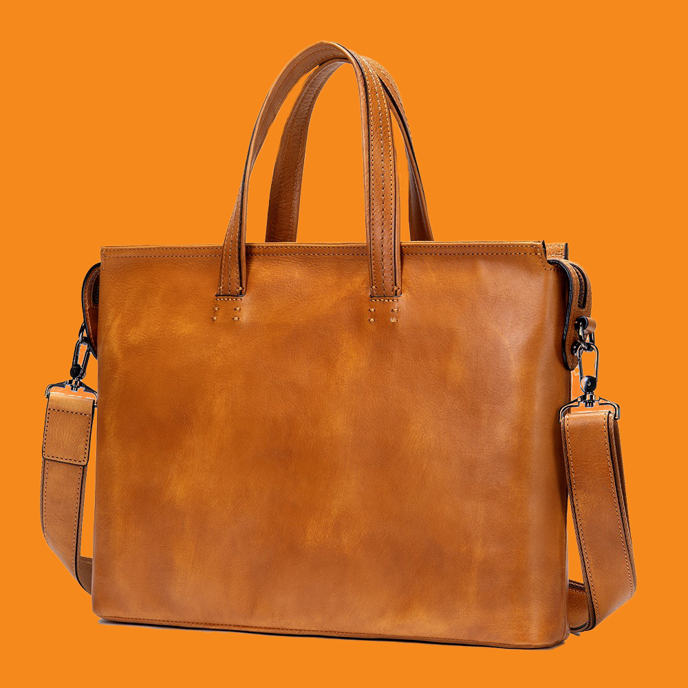 Men's 14" Leather Briefcase, Retro Business Handbag