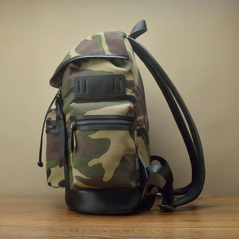 Camouflage Canvas & Leather Backpack, 15" Laptop