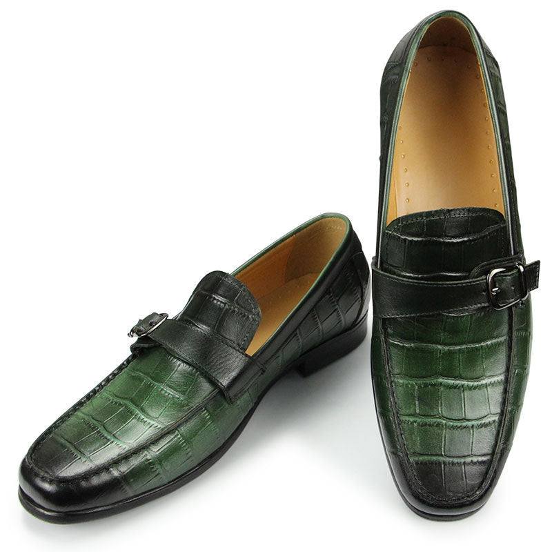 Men’s Slip-On Casual Cowhide Peas Shoes, Green/Black