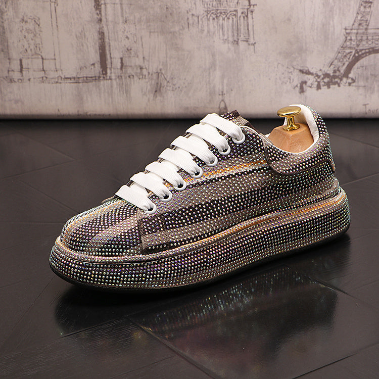 Men’s Low Top Rhinestone Casual Shoes Superfiber Leather