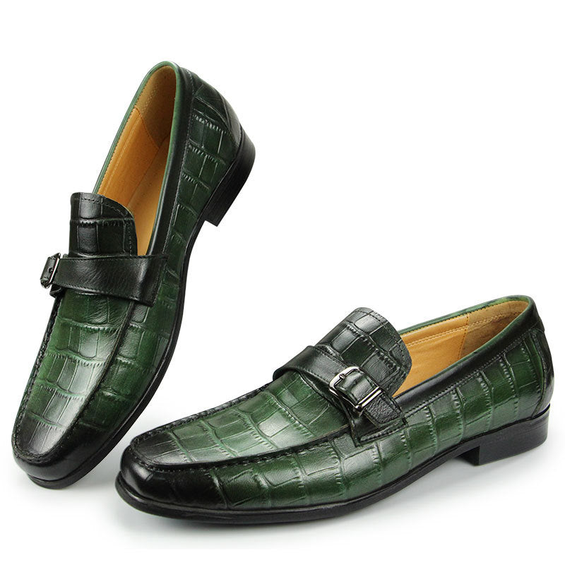 Men’s Slip-On Casual Cowhide Peas Shoes, Green/Black
