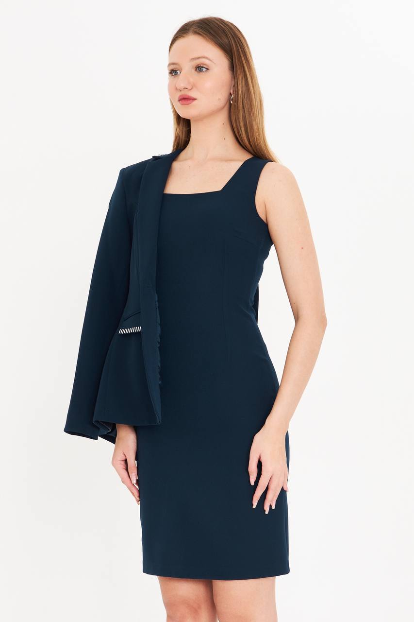 SuitLegacy Women's Navy Blue Dress Suit with Stitch Detail