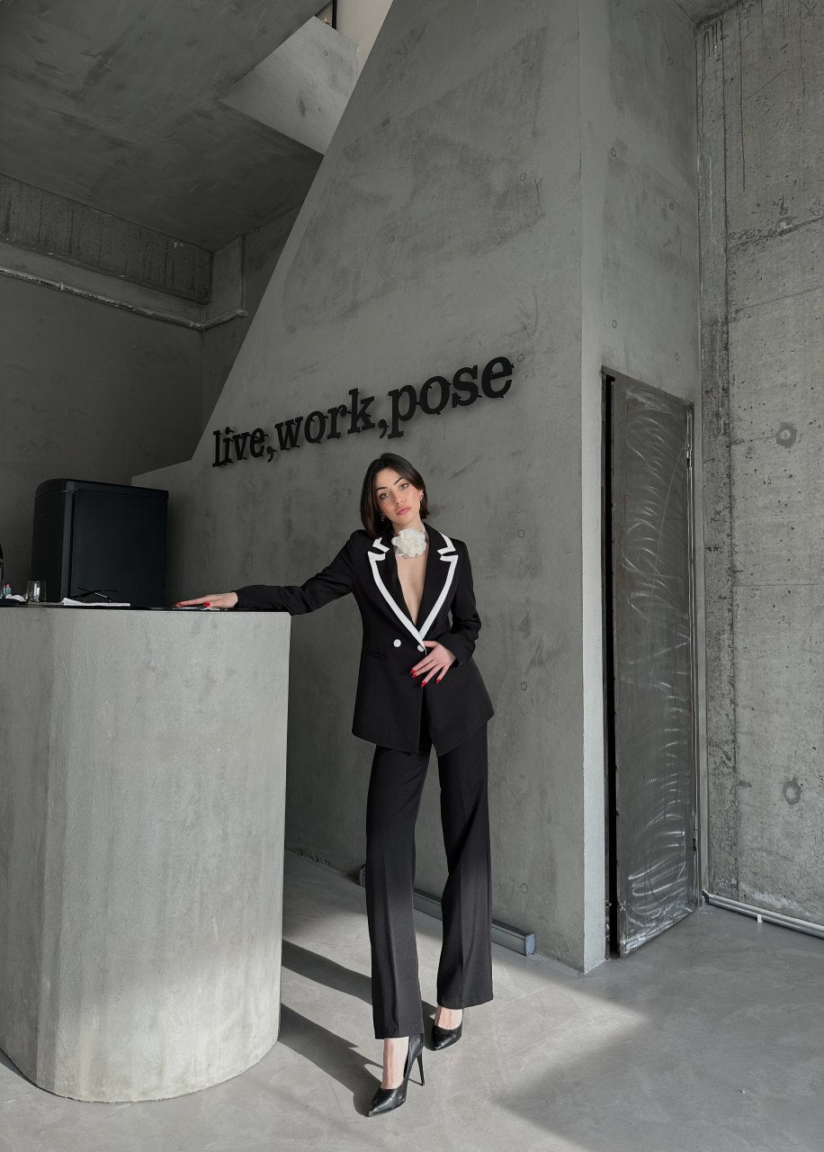 SuitLegacy Women's Black Suit with Contrast White Lapels