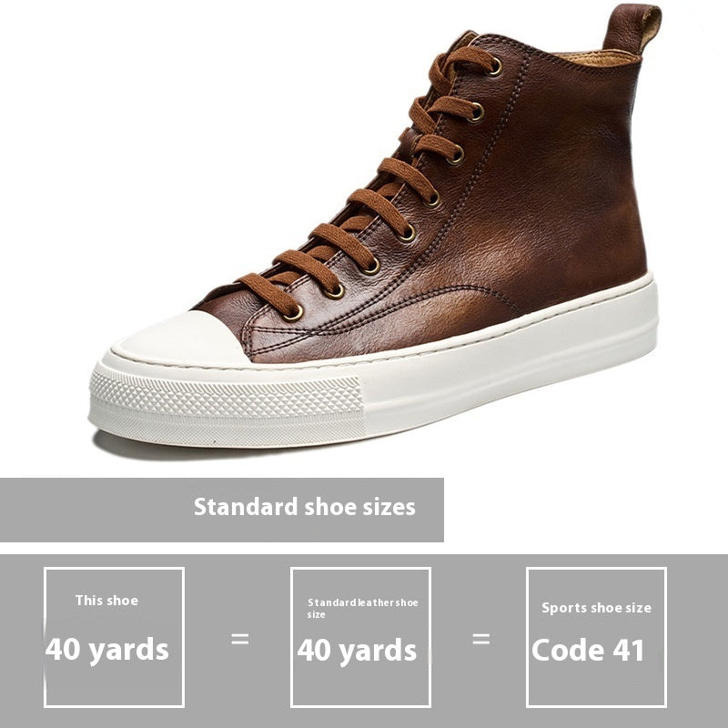 Genuine Leather Retro Japanese-Korean Mid-Top Shoes