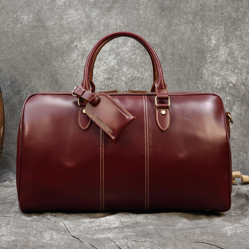Large Capacity Men's Cowhide Leather Travel Shoulder Bag