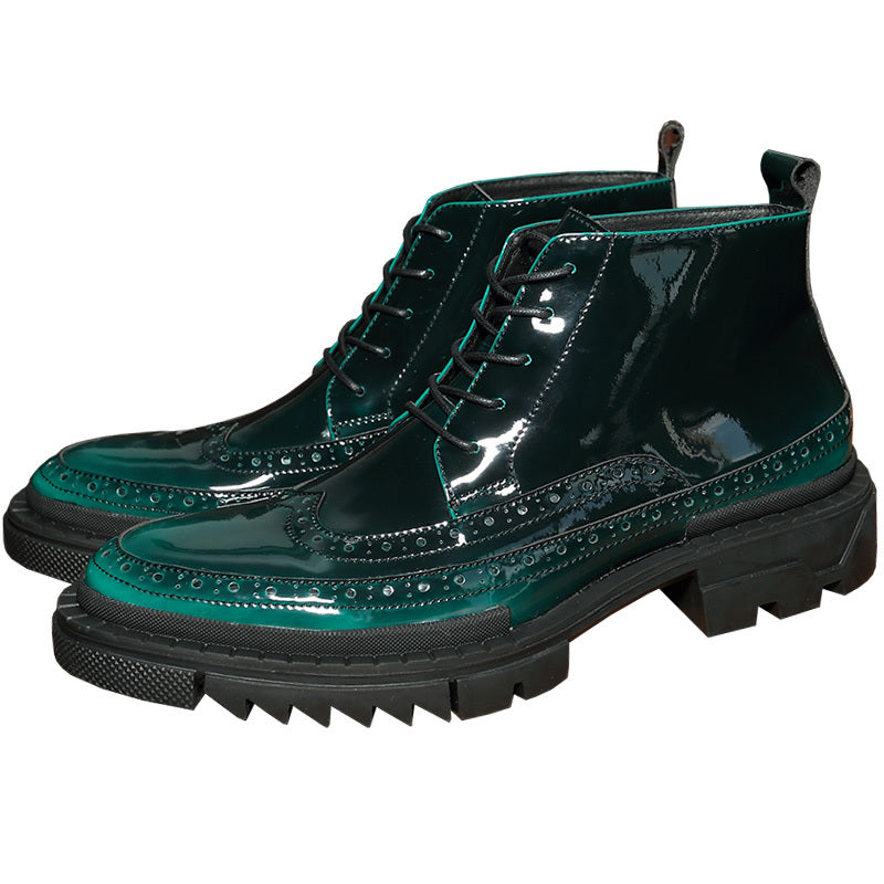 Gradient Green High-Top Brogue Shoes | Leather & Pigskin