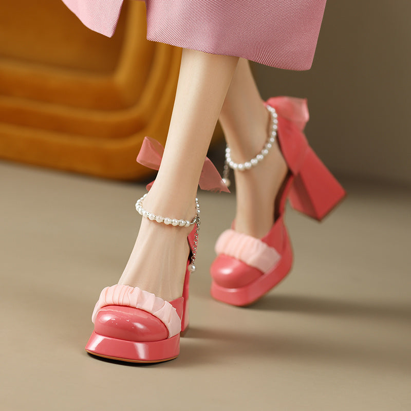 Baotou Chunky Heel Mary Jane Real Leather Shoes