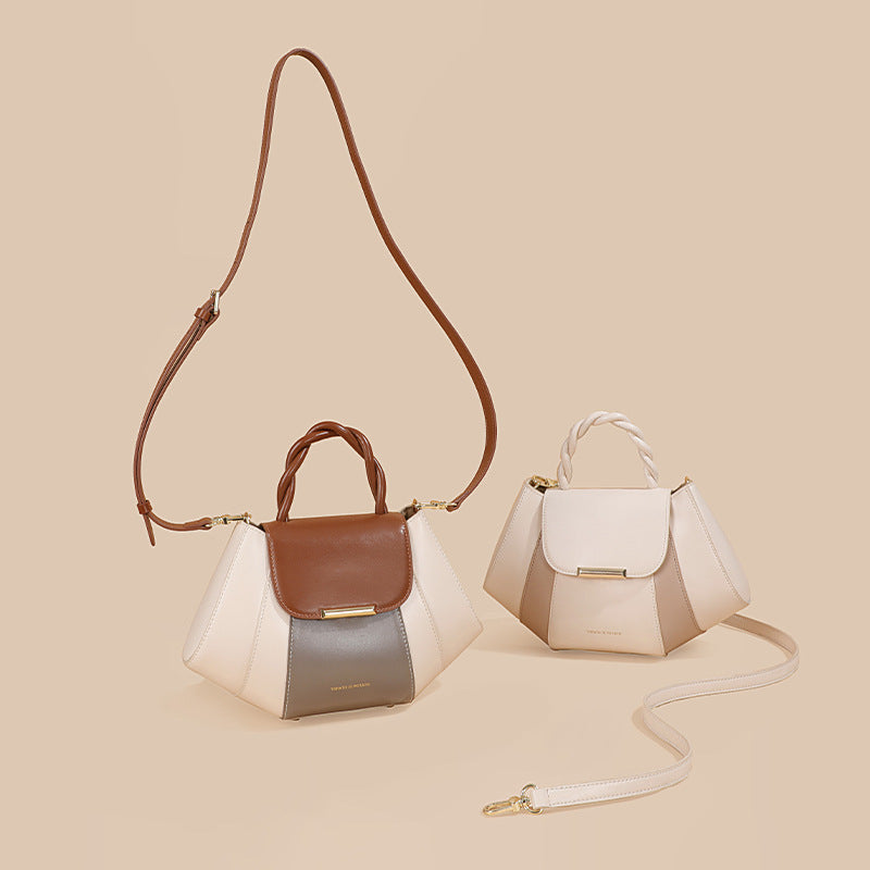 Women's Crossbody Shell Bag, Contrast Color Leather