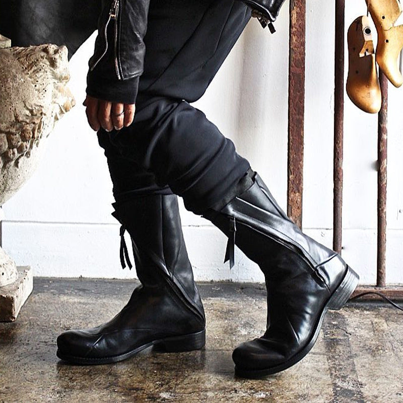 Men's Japanese Retro Deconstructed Leather Boots, Black
