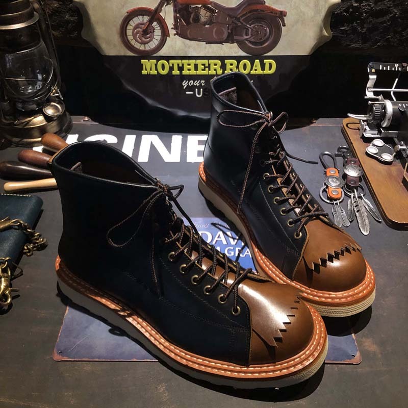 American Retro Leather Thick Sole Casual Boots, High Top