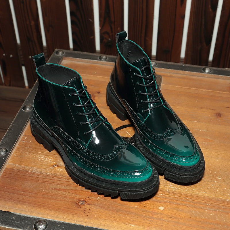 Gradient Green High-Top Brogue Shoes | Leather & Pigskin