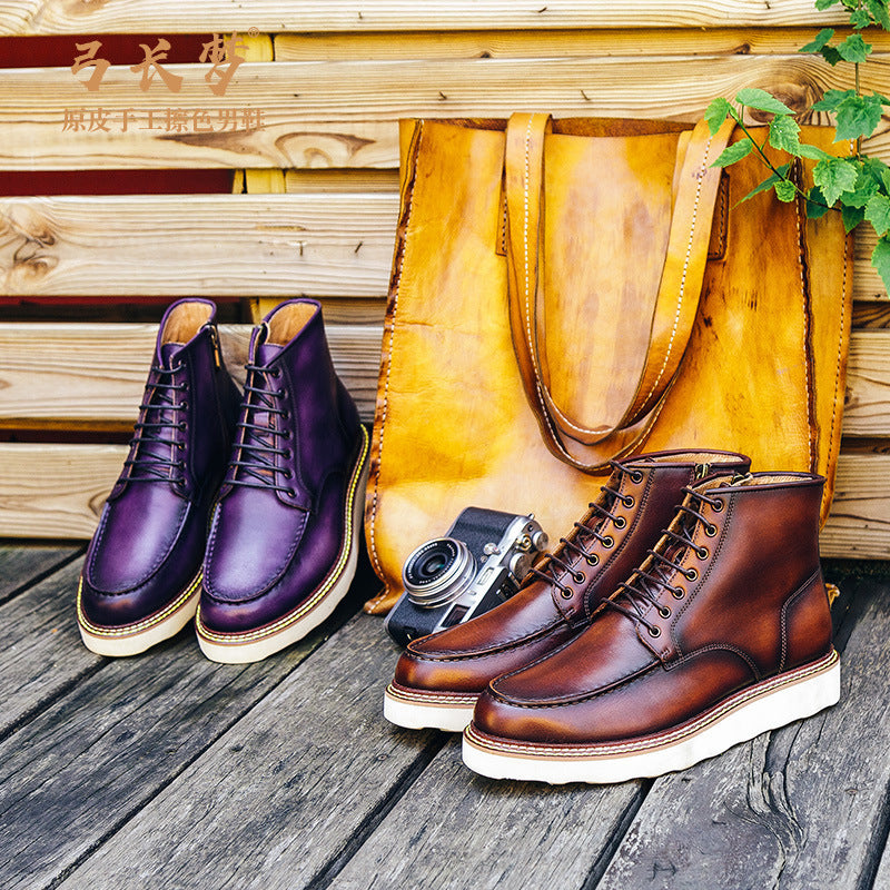 High-Top Korean Men’s Leather Tooling Boots