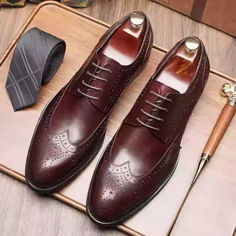Men's British Pointed Toe Formal Wedding Brogue Shoes