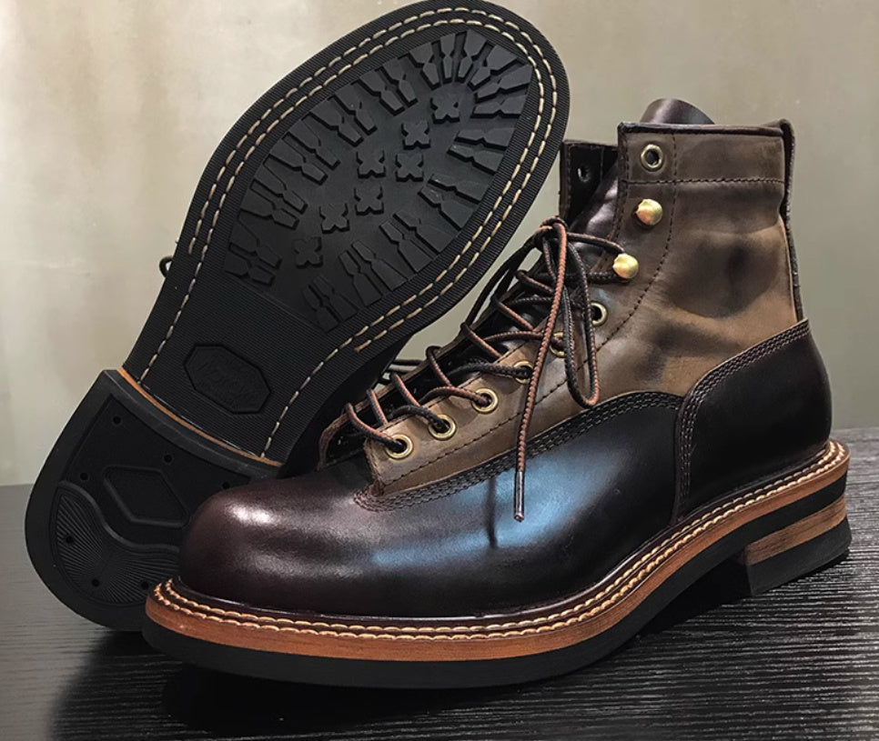 Retro Distressed High-Top Leather Martin Boots