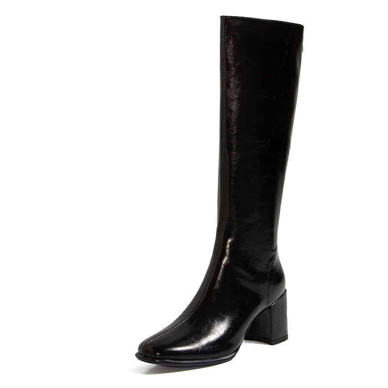 Women’s Genuine Leather High Tube Boots with Zipper
