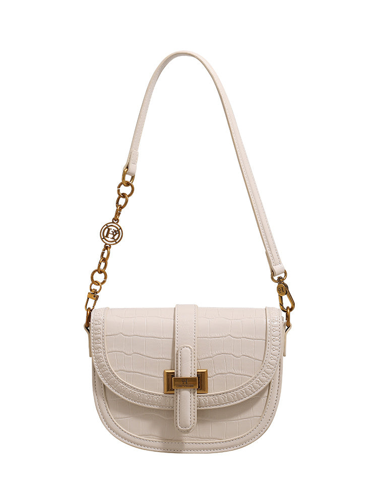 Women's Cowhide One Shoulder Crossbody Bag - Black Pink