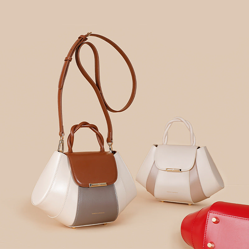 Women's Crossbody Shell Bag, Contrast Color Leather