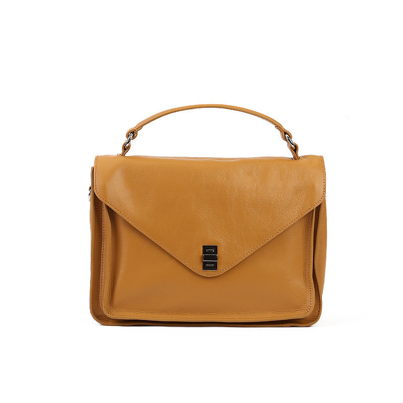 Genuine Soft Cowhide Leather Messenger Bag, Black/Yellow
